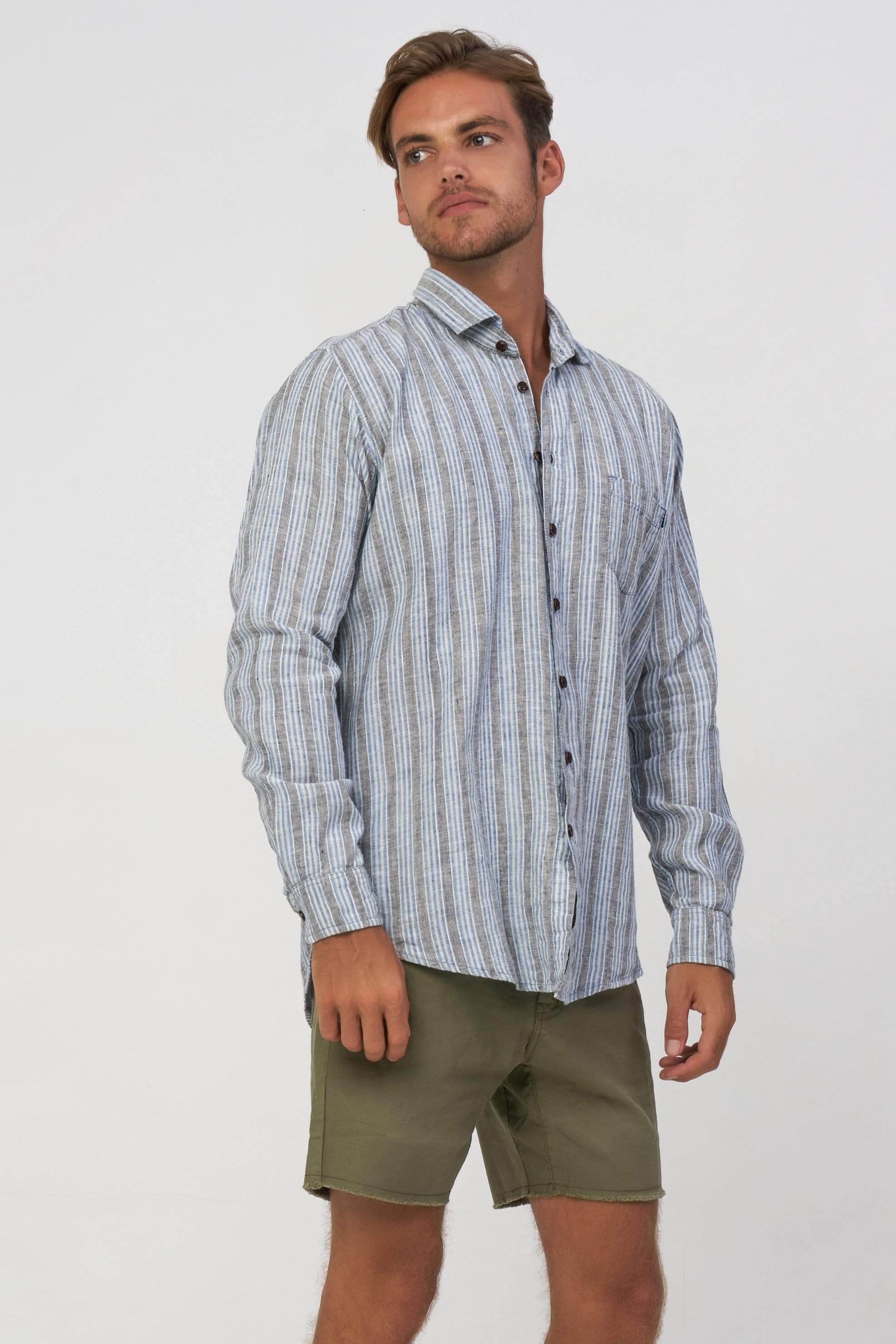 Linen V Stripe Ls - Man Shirt - LOST IN PARADISE