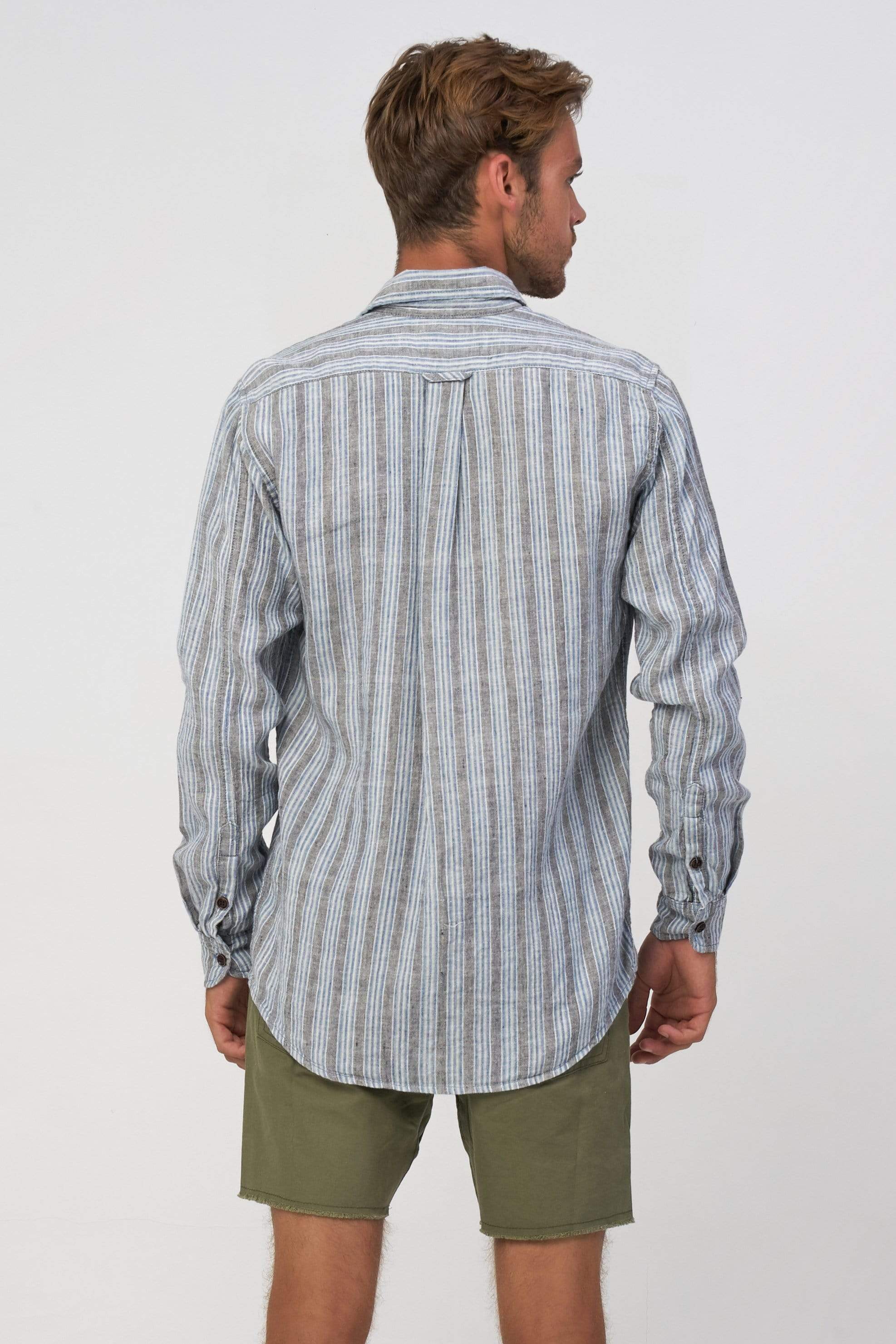 Linen V Stripe Ls - Man Shirt - LOST IN PARADISE